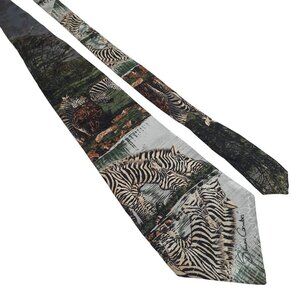 Simon Combes Art Zebra Safari Silk Tie Vintage Endangered Species 1995 Zoo Vet
